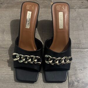 Primark Black Mules with Silver Chain Accent